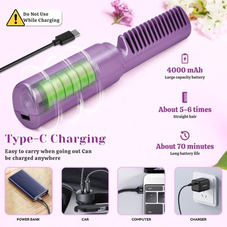 Mini Adjustable Hair Straightener Hot Comb (Cordless & Rechargeable)